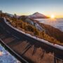 beautiful view of the road surrounded by snow volcano on the teide volcano background 90x90