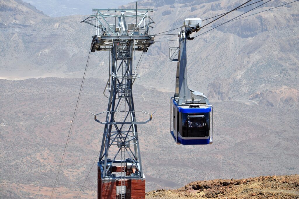 Funicular on a cableway to the volcano Teide in Tenerife, Canary Islands, Spain